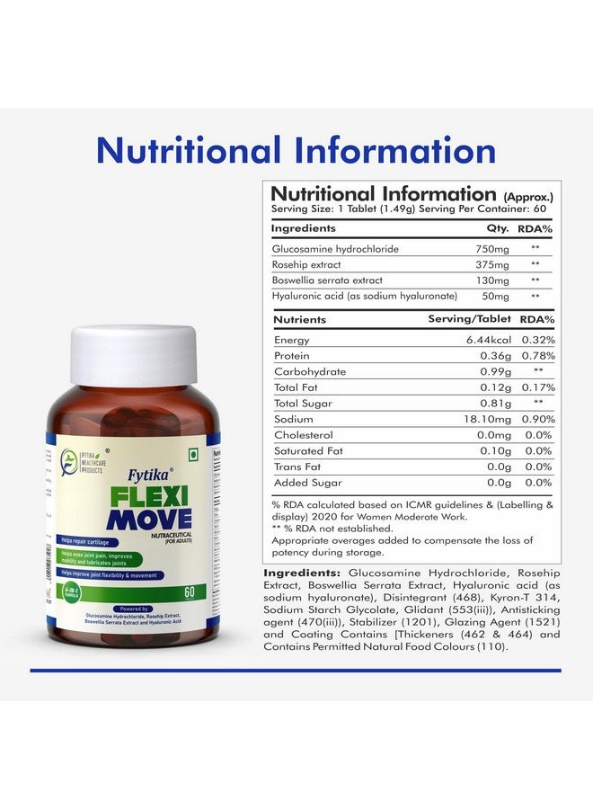 Fytika Flexi Move - Joint Support Supplement, Glucosamine, Rosehip, Boswellia Serrata, Supports Bone, Joint, Cartilage Health, For Men, Women - 240 Tablets (Pack of 4) - Image 5