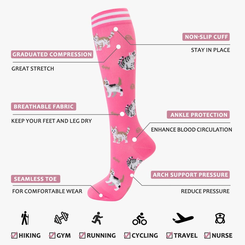 fenglaoda Compression Socks Women Men 4 Pairs, Knee High Support Socks for Running, Sports, Travel, Flight, Nurse - Image 2