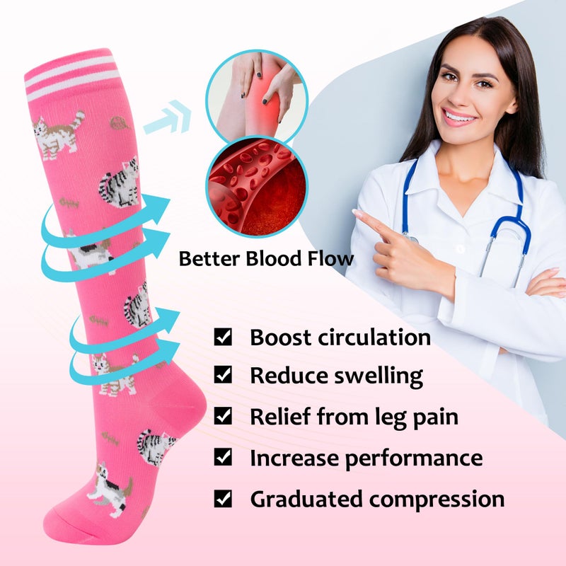 fenglaoda Compression Socks Women Men 4 Pairs, Knee High Support Socks for Running, Sports, Travel, Flight, Nurse - Image 3