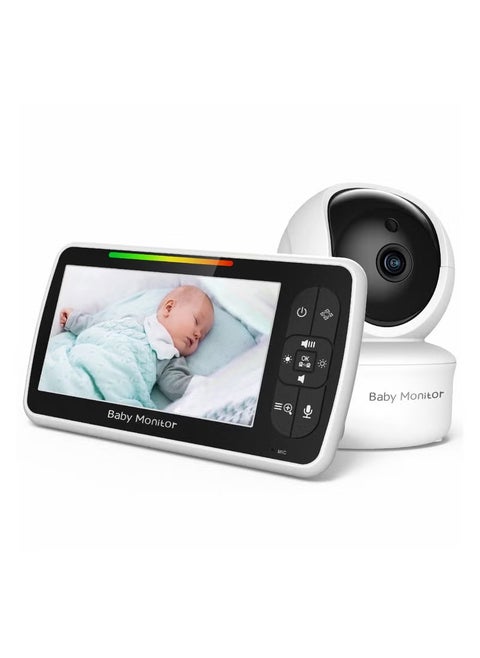 Baby Monitor with Camera and Audio, 5''Display with 3000mah Battery, Pan-Tilt-Zoom Video, Night Vision, 2-Way Talk, Temperature, Lullabies Playing and 960ft Range, Ideal for Gift