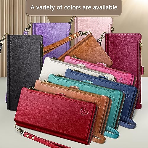 XcaseBar compatible with iPhone 16 Plus 6.7" Wallet case with Zipper Credit Card Holder【RFID Blocking】,Flip Folio Book PU Leather Phone case Shockproof Cover Women Men for Apple 16 Plus case Wine Red - Image 4