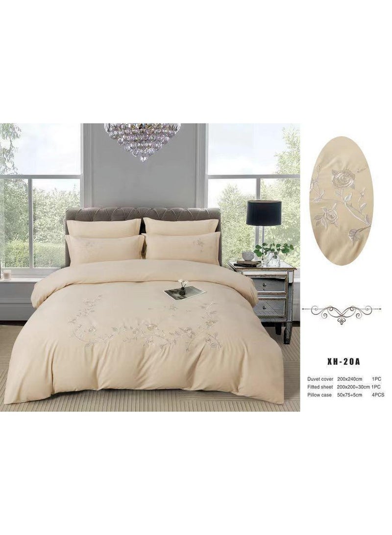 Comfy King Size Soft Embroidered Floral All Season Luxurious Cotton 6Pc Cream Comforter Set