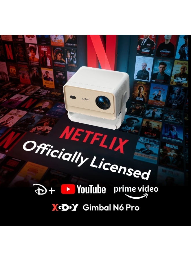 XGODY Netflix Official XGODY Gimbal N6PRO Smart Projector 900 ANSI Lumens Native Ultra HD 4K Support Auto Focus Auto Keystone WiFi 6 Bluetooth 5.4 Android 1GB RAM 32GB Storage 5W Speaker Home Cinema Portable Projector for Movies Gaming Office UAE - Image 2