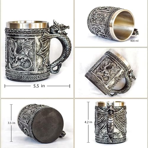 LitLife Medieval GOT Dragon D&D Game Mug Collectible of Thrones Merchandise - Beer Steins Viking Tankard Mug Stainless Coffee Cup Gift Mug for Dragon Collector, Themed Party Decoration - Image 2