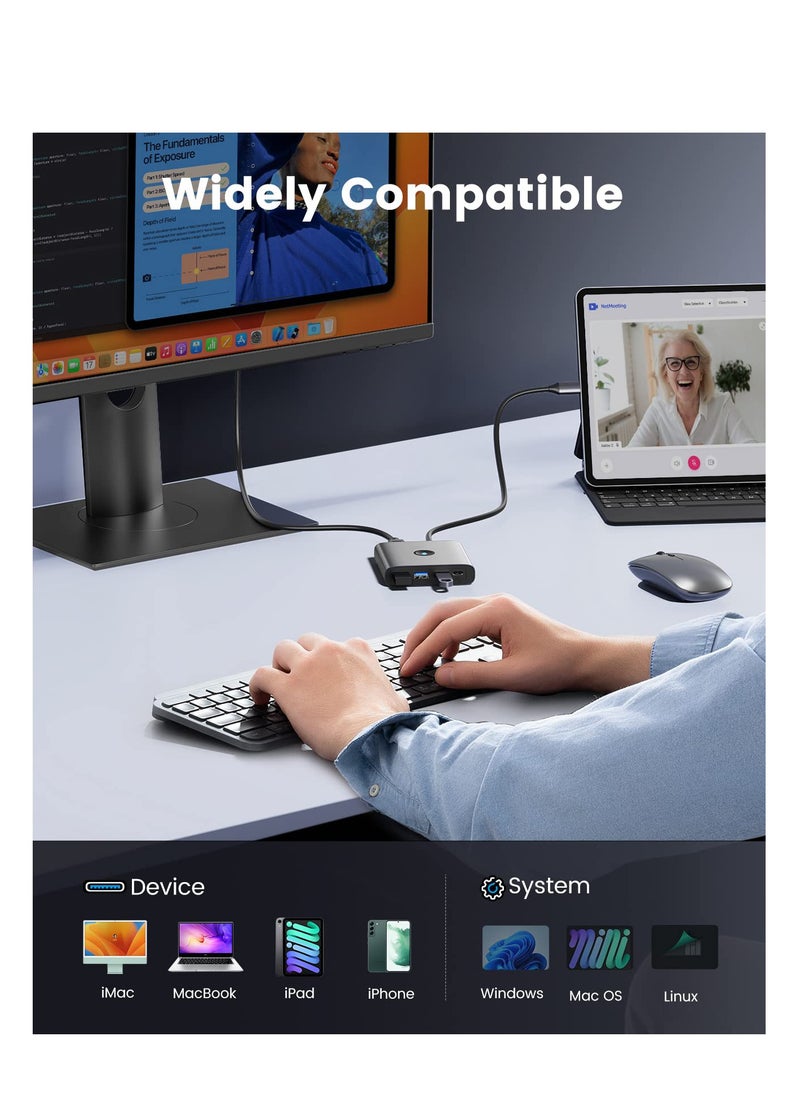 6-in-1 USB C Docking Station with 4K HDMI, 100W PD Charging, 3 USB-A 3.0, and USB-C 3.0 Ports - Compact High-Speed Multiport Adapter for MacBook Air, Pro, and Other Type-C Devices.