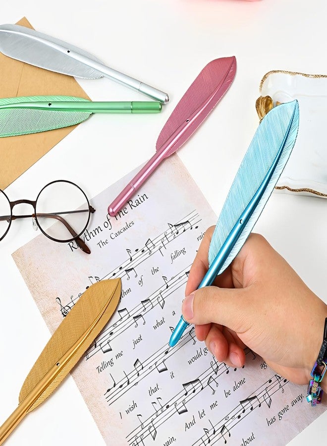 Climberty® 6Pcs Colorful Feather-Shape Gel Pens, Glossing Metallic Retro Feather Pens, 0.5mm Black Writing Gel Pens, Cute Stationery Set for School, Office & Gift - Image 5