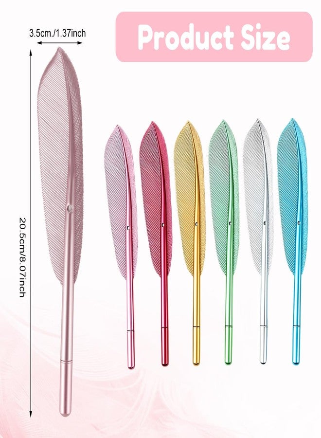 Climberty® 6Pcs Colorful Feather-Shape Gel Pens, Glossing Metallic Retro Feather Pens, 0.5mm Black Writing Gel Pens, Cute Stationery Set for School, Office & Gift - Image 2