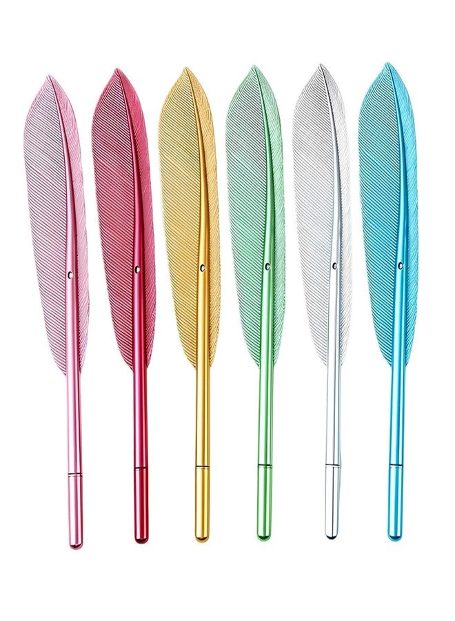Climberty® 6Pcs Colorful Feather-Shape Gel Pens, Glossing Metallic Retro Feather Pens, 0.5mm Black Writing Gel Pens, Cute Stationery Set for School, Office & Gift - Image 1