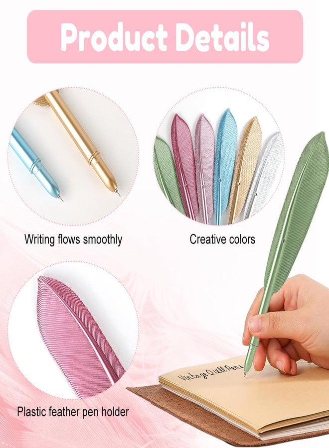 Climberty® 6Pcs Colorful Feather-Shape Gel Pens, Glossing Metallic Retro Feather Pens, 0.5mm Black Writing Gel Pens, Cute Stationery Set for School, Office & Gift - Image 3