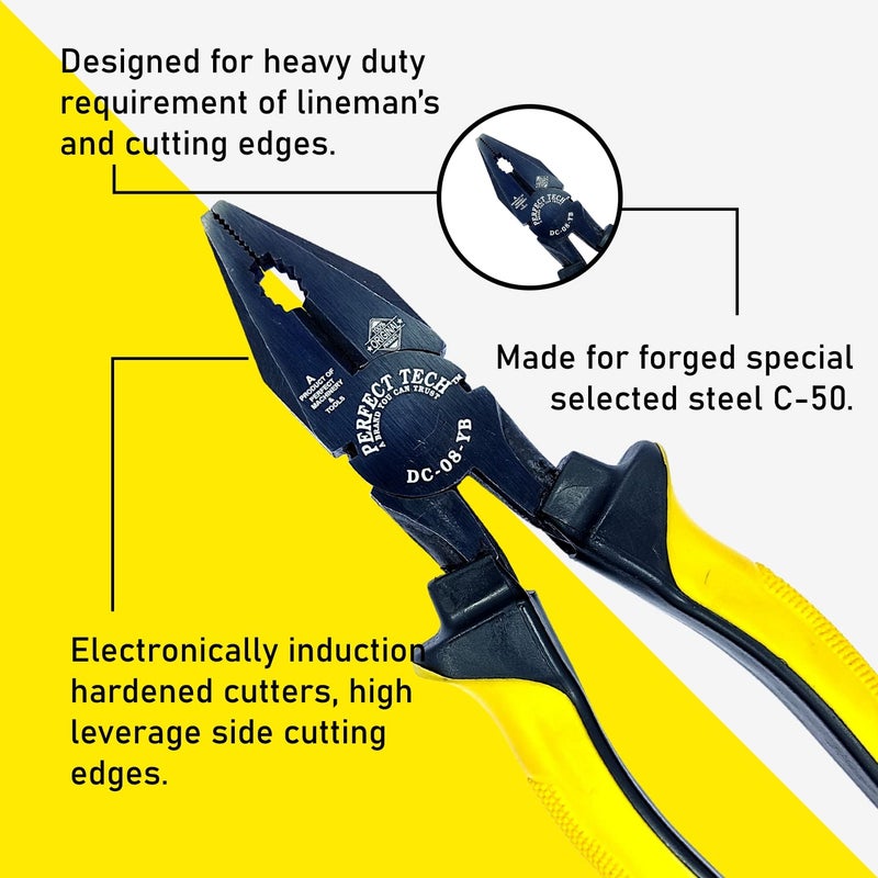 PERFECT TECH Combination Cutting Plier | Combination Plier 210MM/ 8 Inch | Spanner Cutting | Plier Tool Kit | Pliers original | Rubber Handle | Phosphate Finishing | Sturdy Steel Insulated Lineman - Image 3