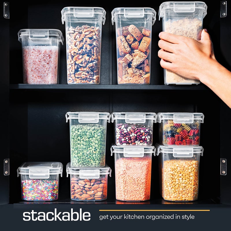 Storeganize 14 PCS Airtight Food Storage Containers with Lids set, BPA Free Leak-proof Kitchen and Pantry Organization Canisters for Cereal, Pasta, Dry Food, Flour Sugar, Stackable, Free Label, Marker, Scoop - Image 2