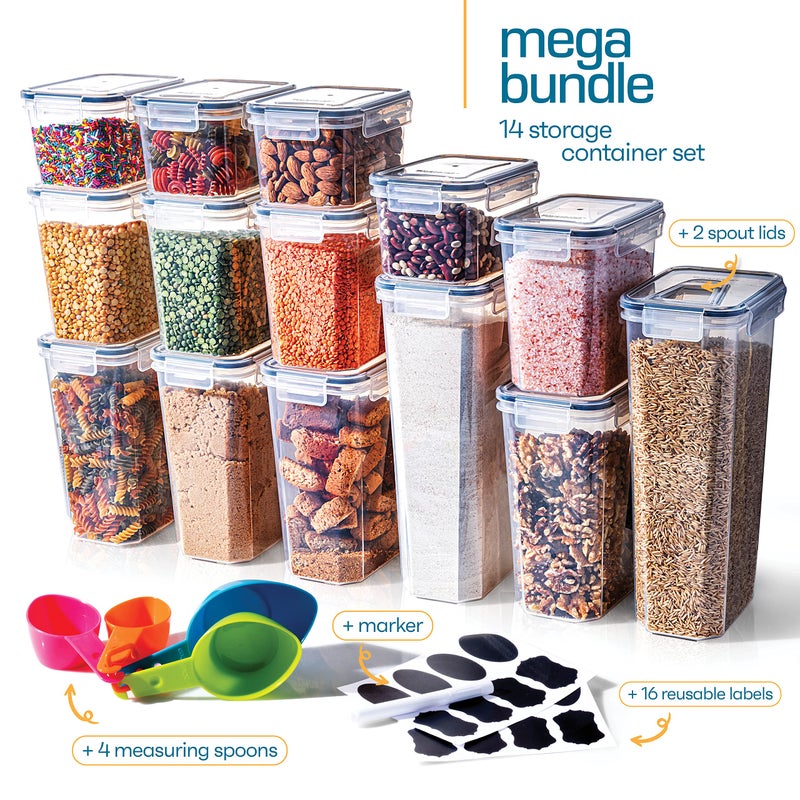 Storeganize 14 PCS Airtight Food Storage Containers with Lids set, BPA Free Leak-proof Kitchen and Pantry Organization Canisters for Cereal, Pasta, Dry Food, Flour Sugar, Stackable, Free Label, Marker, Scoop - Image 3