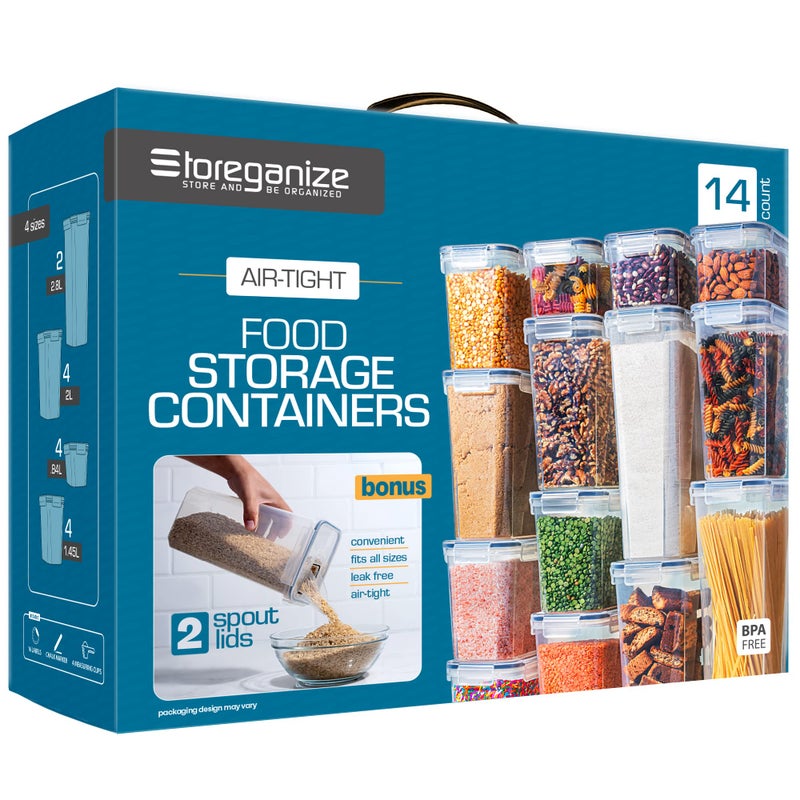 Storeganize 14 PCS Airtight Food Storage Containers with Lids set, BPA Free Leak-proof Kitchen and Pantry Organization Canisters for Cereal, Pasta, Dry Food, Flour Sugar, Stackable, Free Label, Marker, Scoop - Image 1