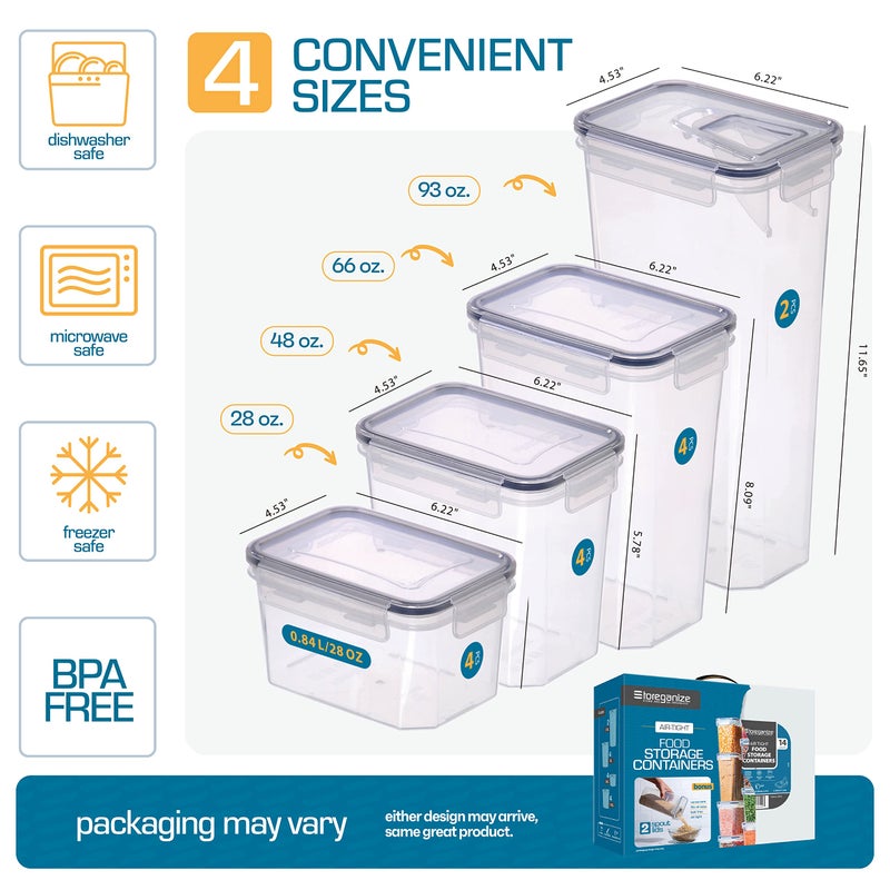 Storeganize 14 PCS Airtight Food Storage Containers with Lids set, BPA Free Leak-proof Kitchen and Pantry Organization Canisters for Cereal, Pasta, Dry Food, Flour Sugar, Stackable, Free Label, Marker, Scoop - Image 4