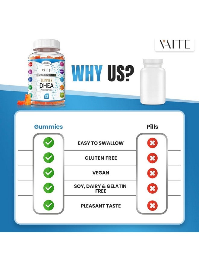 VAITE جومي د.هـ.أ 50 ملغ للرجال والنساء - توازن الهرمونات، دعم الطاقة والمزاج - معزز لجهاز المناعة - نباتي، خالي من الغلوتين، غير معدل وراثيًا - مكمل لمرحلة ما قبل انقطاع الطمث وانقطاع الطمث 60 مضغ - Image 5
