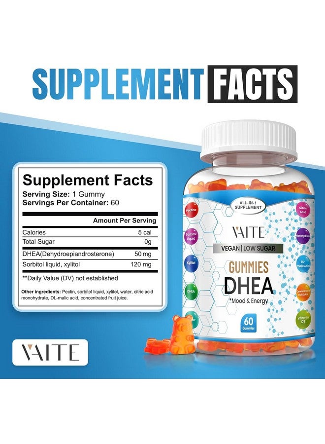 VAITE جومي د.هـ.أ 50 ملغ للرجال والنساء - توازن الهرمونات، دعم الطاقة والمزاج - معزز لجهاز المناعة - نباتي، خالي من الغلوتين، غير معدل وراثيًا - مكمل لمرحلة ما قبل انقطاع الطمث وانقطاع الطمث 60 مضغ - Image 3