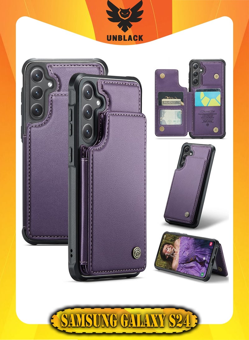CaseMe Wallet Case for Samsung Galaxy S24 , Premium Handmade Durable PU Leather Slim Shockproof Case with [Double Magnetic Clasp] [Card Holder] [Kickstand] [RFID Blocking] (Purple) - Image 1