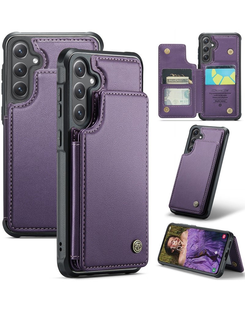 CaseMe Wallet Case for Samsung Galaxy S24 , Premium Handmade Durable PU Leather Slim Shockproof Case with [Double Magnetic Clasp] [Card Holder] [Kickstand] [RFID Blocking] (Purple) - Image 2