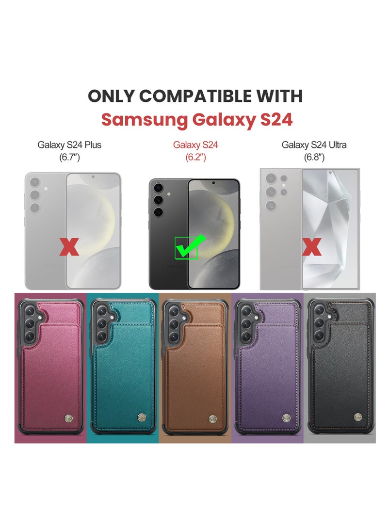 CaseMe Wallet Case for Samsung Galaxy S24 , Premium Handmade Durable PU Leather Slim Shockproof Case with [Double Magnetic Clasp] [Card Holder] [Kickstand] [RFID Blocking] (Purple) - Image 3