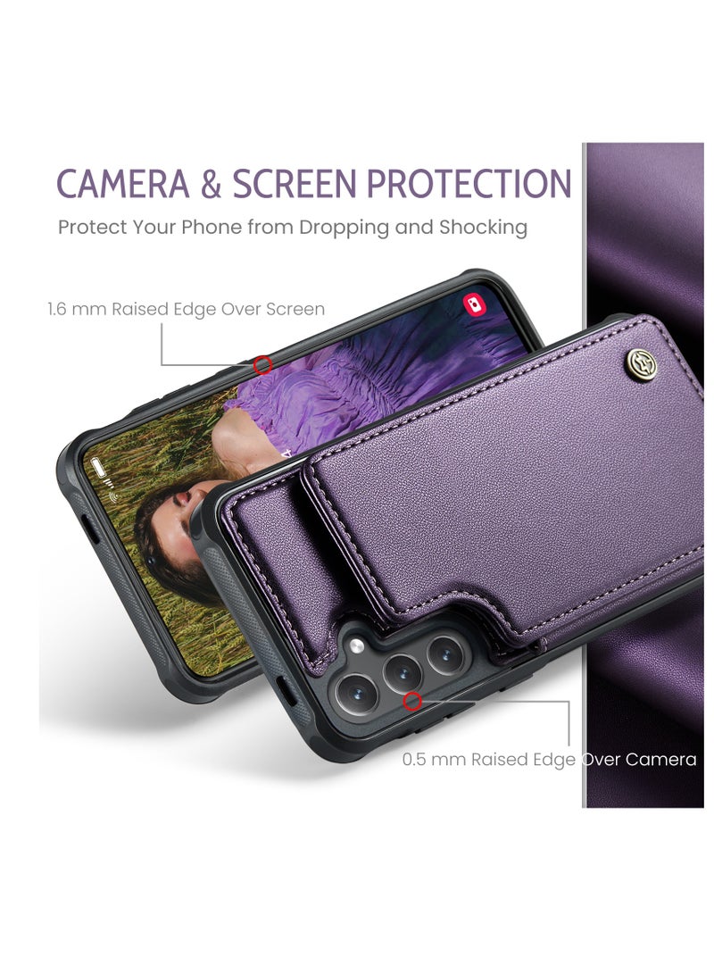 CaseMe Wallet Case for Samsung Galaxy S24 , Premium Handmade Durable PU Leather Slim Shockproof Case with [Double Magnetic Clasp] [Card Holder] [Kickstand] [RFID Blocking] (Purple) - Image 4