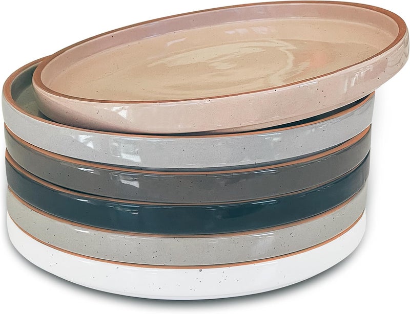 Mora Ceramic Flat Plates Set of 68 in  The Dessert Salad Appetizer Small Lunch etc Plate Microwave Oven and Dishwasher Safe Scratch Resistant Kitchen Porcelain Dish  Neutrals - Image 1