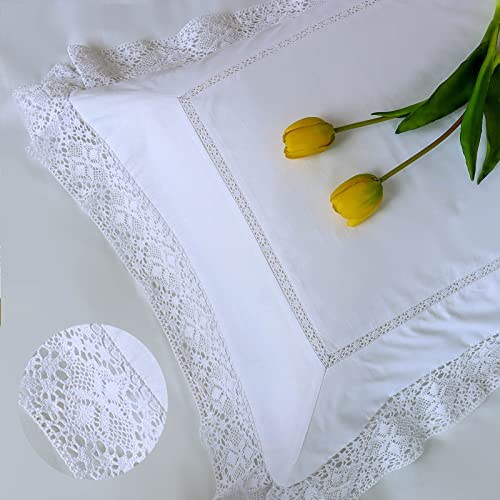 RANZNAZ Lace Pillow Shams King Size Set of 2, 100% Cotton White Embroidery Pillow Cases with Envelpoe Closure, Elegant Comfortable Breathable Pillow Covers, 20x36 Inches - Image 1