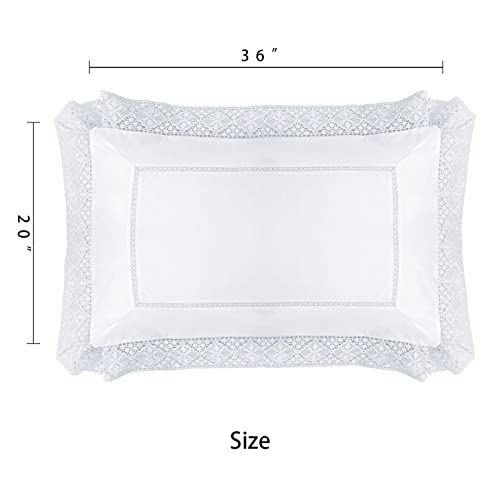 RANZNAZ Lace Pillow Shams King Size Set of 2, 100% Cotton White Embroidery Pillow Cases with Envelpoe Closure, Elegant Comfortable Breathable Pillow Covers, 20x36 Inches - Image 4