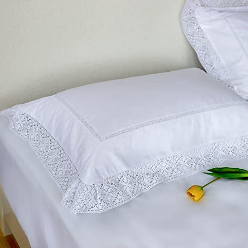 RANZNAZ Lace Pillow Shams King Size Set of 2, 100% Cotton White Embroidery Pillow Cases with Envelpoe Closure, Elegant Comfortable Breathable Pillow Covers, 20x36 Inches - Image 3