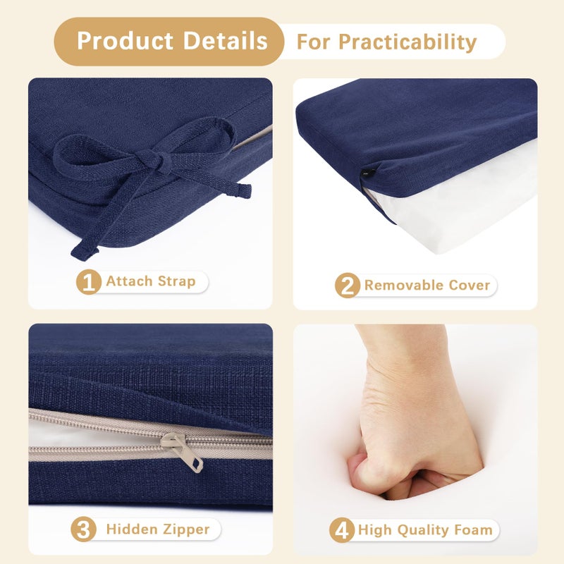 Favoyard Outdoor Bench Cushion 48 x 16 Inch Rainproof Patio Furniture Cushions 3-Year Color Fastness Garden Settee Porch Pads with Ties, Blue - Image 4