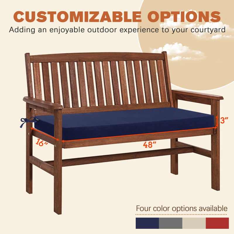 Favoyard Outdoor Bench Cushion 48 x 16 Inch Rainproof Patio Furniture Cushions 3-Year Color Fastness Garden Settee Porch Pads with Ties, Blue - Image 2