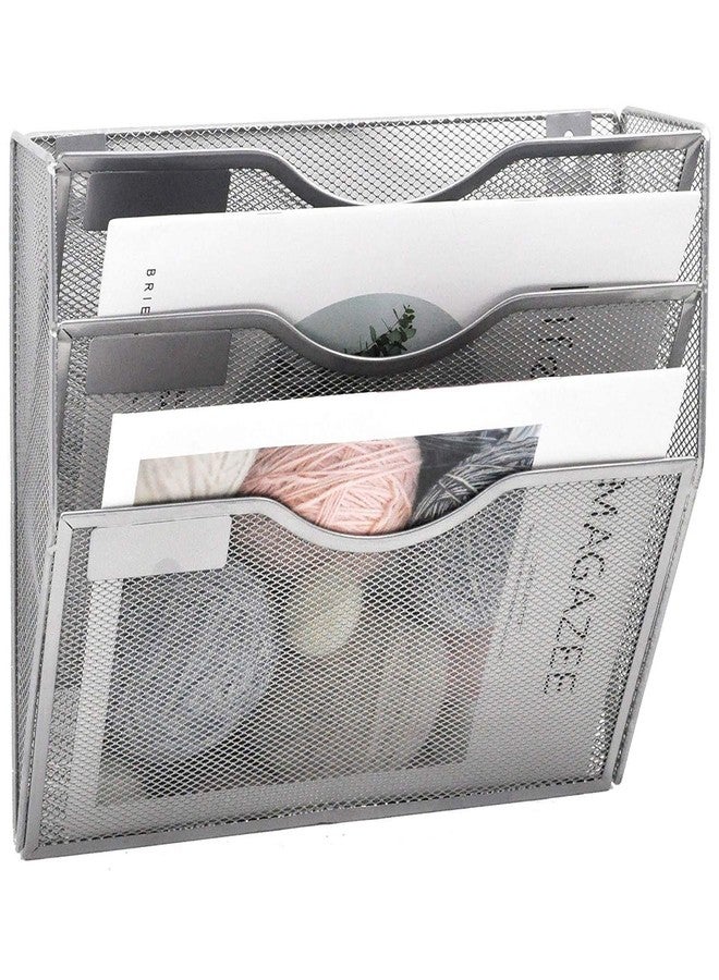EASEPRES 3 Pocket Mesh Hanging Wall File Organizer, Wall Mounted Mail Paper Document Folder Holder, Clipboard Storage Organization Magazine Rack with Nametag Label for Office Home School, Silver - Image 4