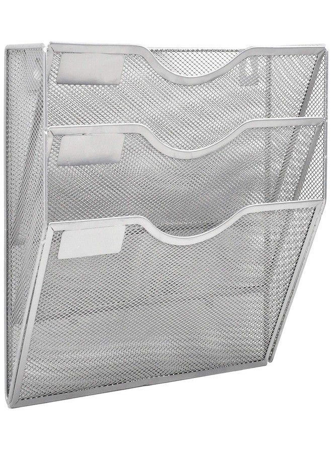 EASEPRES 3 Pocket Mesh Hanging Wall File Organizer, Wall Mounted Mail Paper Document Folder Holder, Clipboard Storage Organization Magazine Rack with Nametag Label for Office Home School, Silver - Image 1