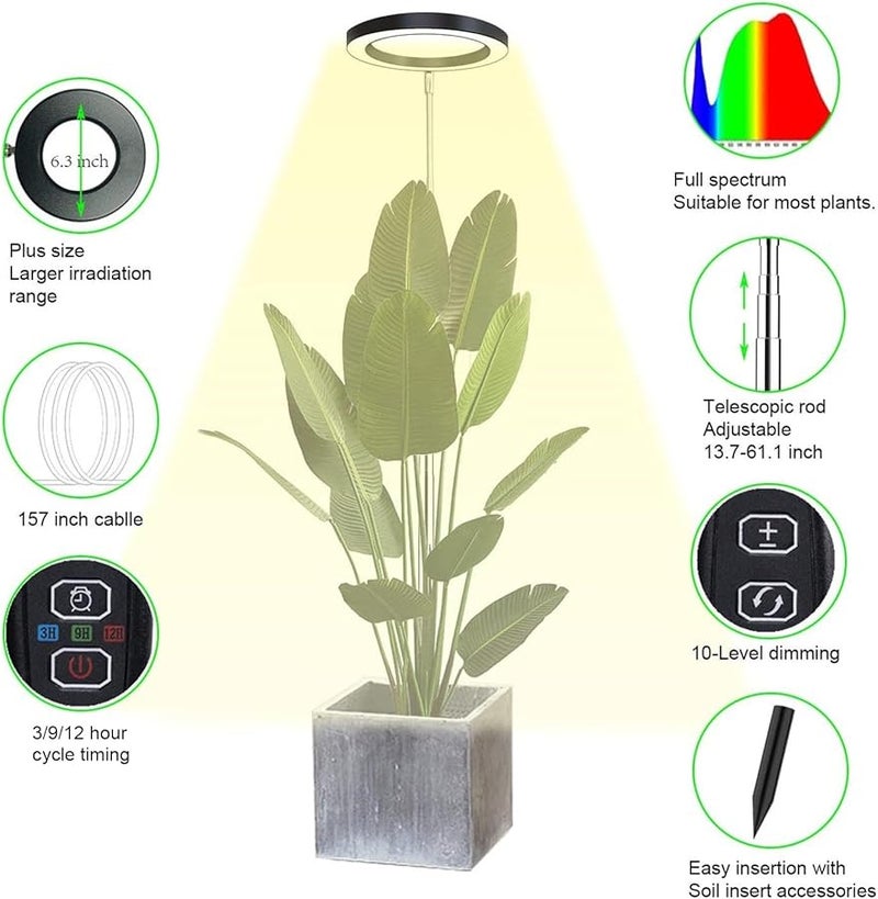 Full Spectrum Plant Grow Light 10W Black 72 Beads With Timer And 10 Level Dimming - Image 3