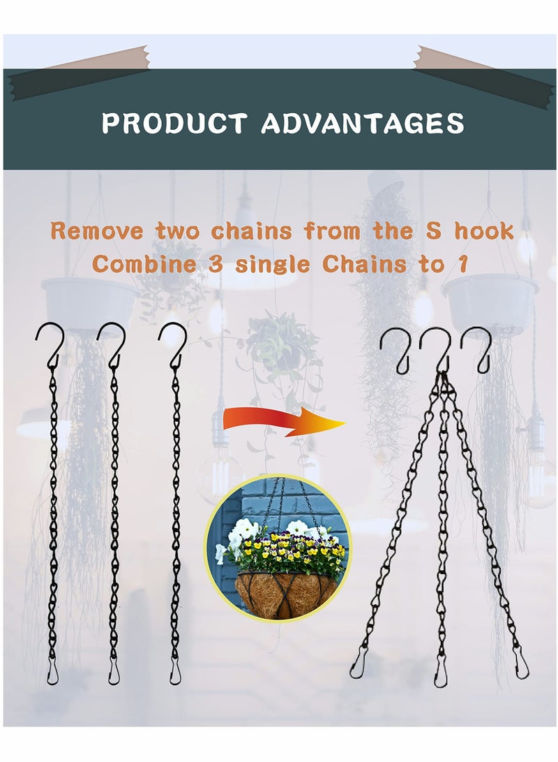 خطاف سقف معدني مع سلاسل معلقة للنباتات والفوانيس - مثالي لمغذيات الطيور وأجراس الرياح، 3 حزم باللون الأسود - Image 4
