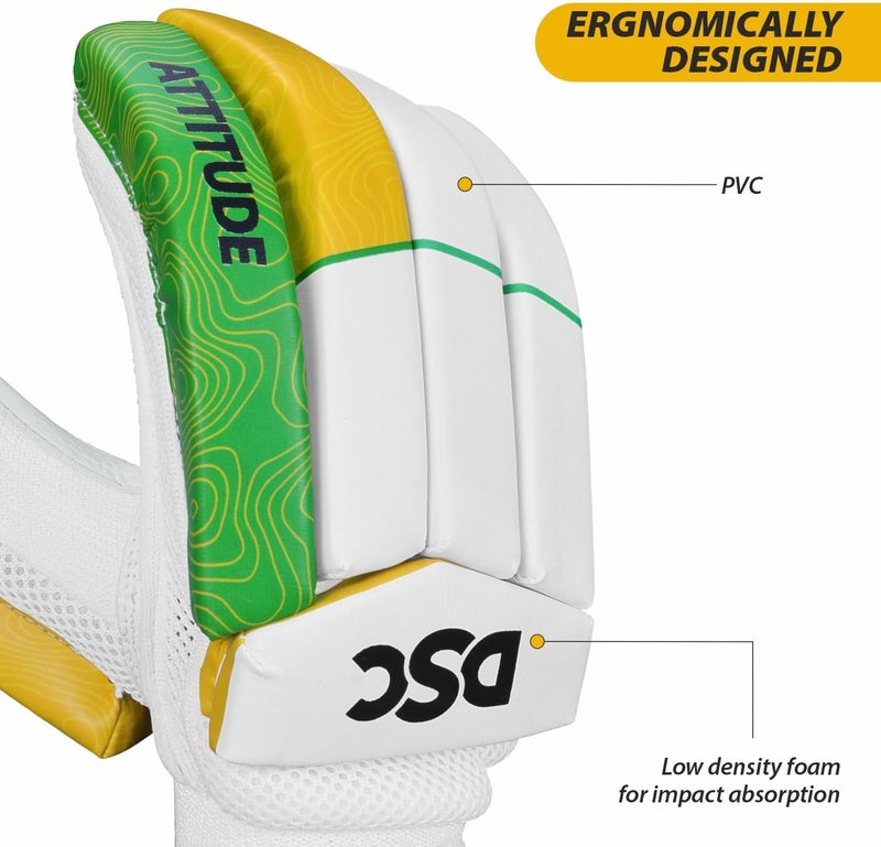 دي أس سي قفازات ضرب الكريكيت Attitude، المقاس: أولاد، اليد اليمنى، اللون: أخضر/أصفر - Image 3