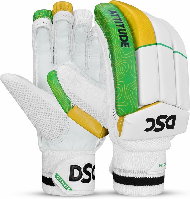 دي أس سي قفازات ضرب الكريكيت Attitude، المقاس: أولاد، اليد اليمنى، اللون: أخضر/أصفر - Image 1