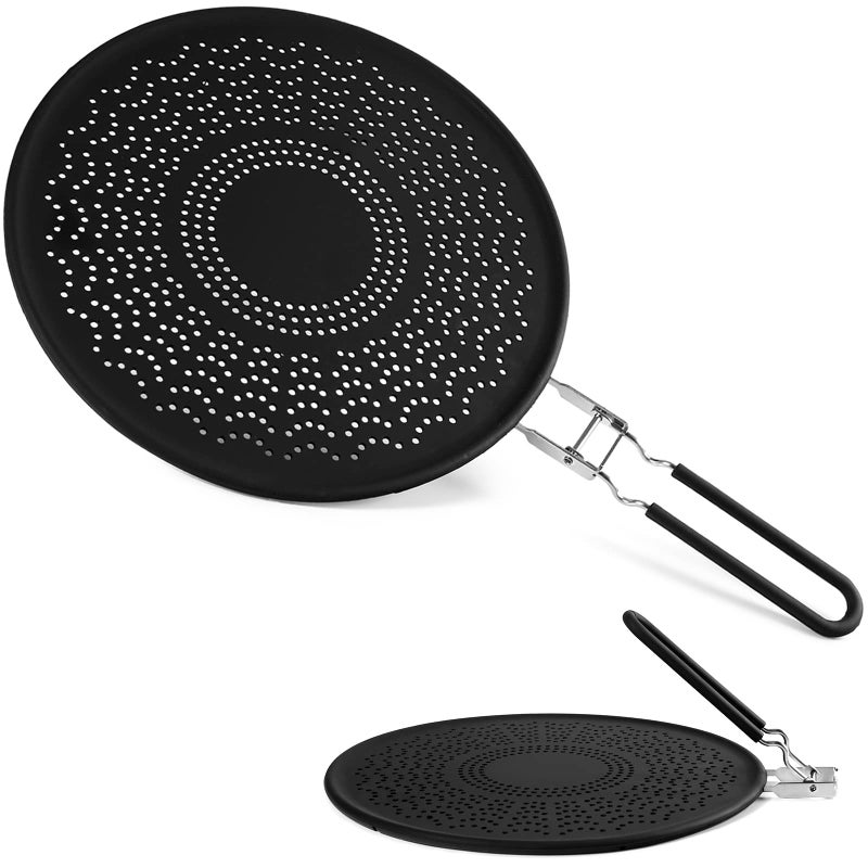 masteymoh Silicone Splatter Guard 13Inch Silicone Splatter Screen for Frying Pan Oil Splash Guard with Foldable Handle Silicone Splash Guard for Frying Pan Oil Splatter Guard NonStick Drain Board