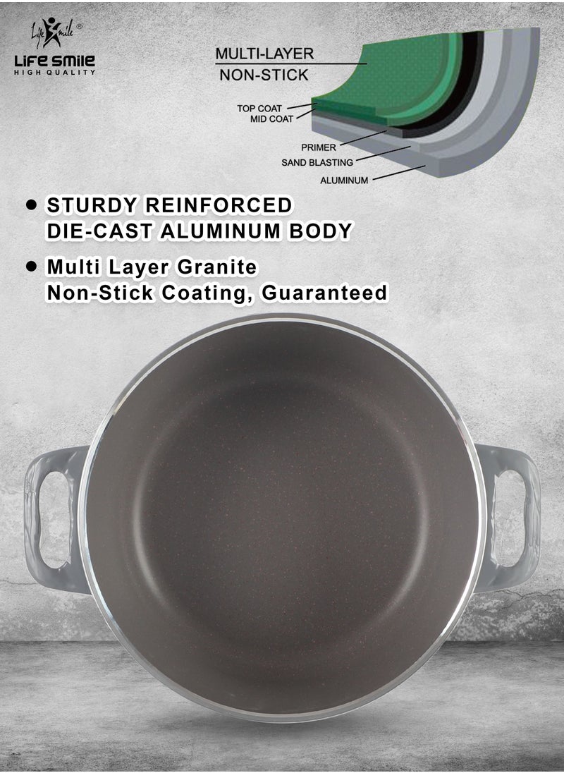 Life Smile - 18Pcs Granite Coated Healthy Cookware Set - Die Cast Aluminum Cooking Casserrole Set Inclued Sauce & Stock Pots, French Frying Pan, Double Grill Pan - Nylon and Wooden Tools - PFOA & PTFE Free - Image 1