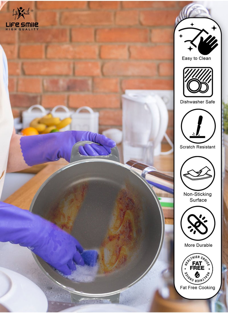 Life Smile - 18Pcs Granite Coated Healthy Cookware Set - Die Cast Aluminum Cooking Casserrole Set Inclued Sauce & Stock Pots, French Frying Pan, Double Grill Pan - Nylon and Wooden Tools - PFOA & PTFE Free - Image 1