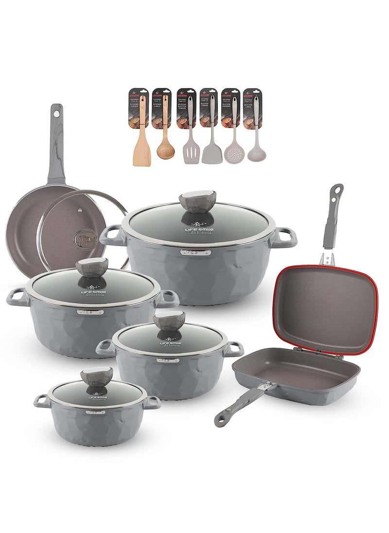 18Pcs Granite Coated Healthy Cookware Set - Die Cast Aluminum Cooking Casserrole Set Inclued Sauce & Stock Pots, French Frying Pan, Double Grill Pan - Nylon and Wooden Tools - PFOA & PTFE Free - pzsku/ZBA479E919FE620C0D39EZ/45/_/1739791058/ce2051cd-9553-46bb-aab4-0829c86efb5d