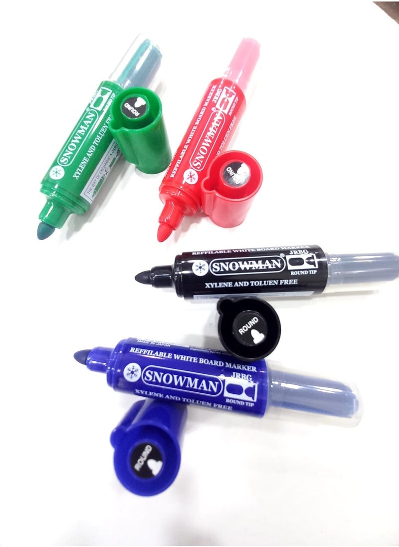 Snowman 4 whiteboard pen with rounded tip + spare parts(Different colors: blue, black, red and green)  - Image 1