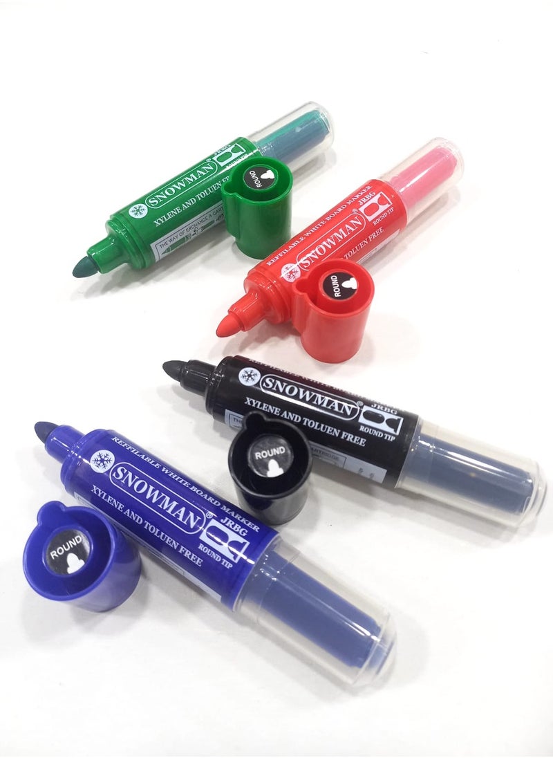 Snowman 4 whiteboard pen with rounded tip + spare parts(Different colors: blue, black, red and green)  - Image 2