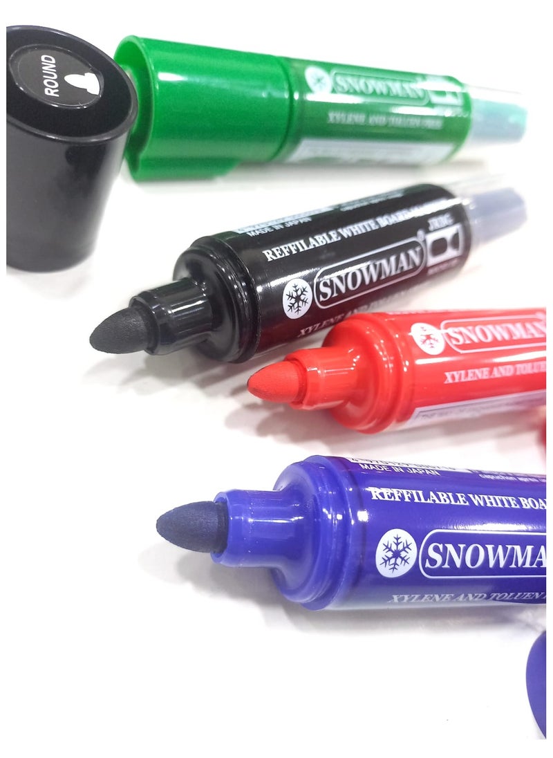 Snowman 4 whiteboard pen with rounded tip + spare parts(Different colors: blue, black, red and green)  - Image 3