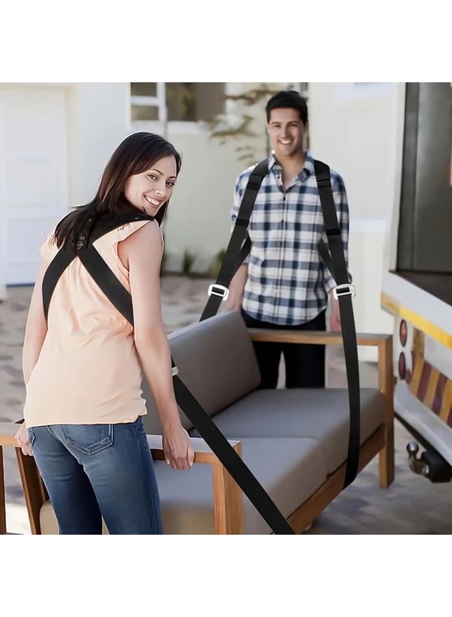 Black Set Of 4 Heavy Duty Furniture Moving Straps Adjustable Height Double Handle - Image 4