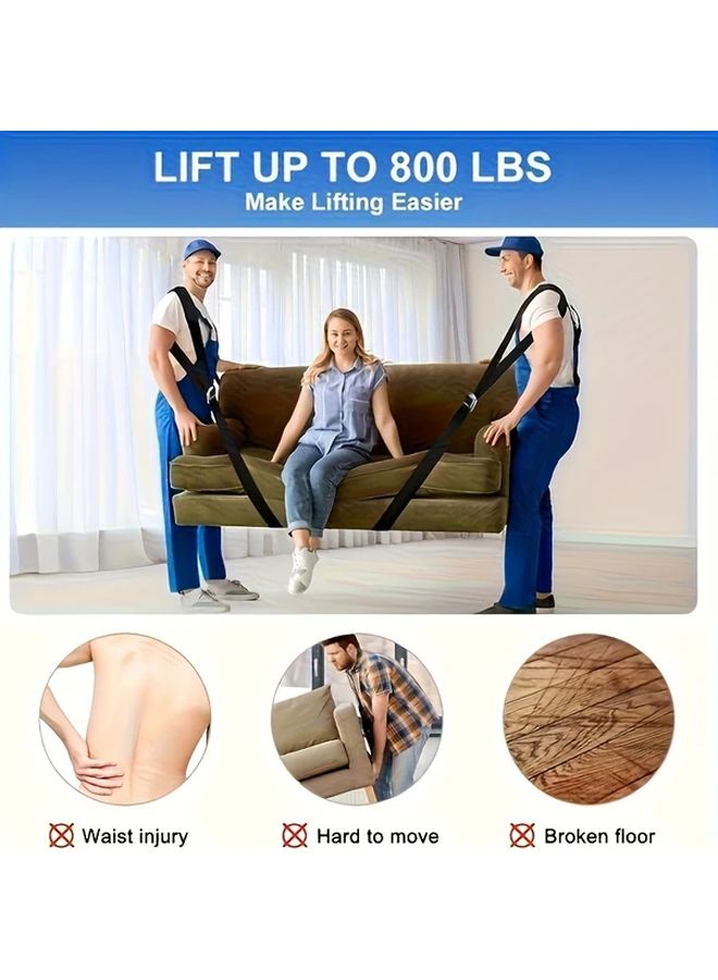 Black Set Of 4 Heavy Duty Furniture Moving Straps Adjustable Height Double Handle - Image 2