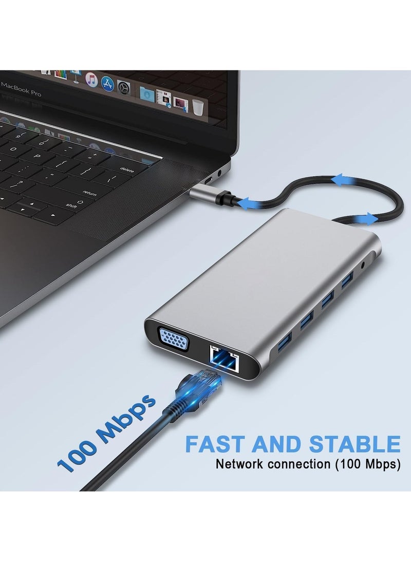 TIGER - 12-in-1 USB C Hub Docking Station with 4K HDMI, VGA, USB 3.0, Ethernet, SD/TF Card Reader, and More – Multiport Adapter for MacBook Pro, MacBook Air & Type-C Devices – Expand Connectivity, Power Delivery, High-Speed Data Transfer, and Versatile Functionality - Image 1