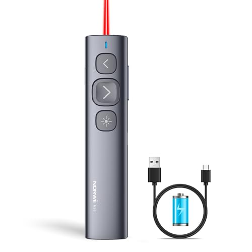 Norwii N95 Presentation Clicker, PowerPoint Clicker for Presentation Remote, Rechargeable Wireless Presenter Pointer, Slide Advancer for PC/Laptop/e-Book in Classroom, Auditorium, Church (Red, USB-A) - Image 1