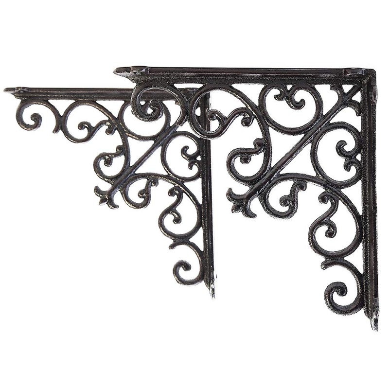 Sungmor 2PC 89 Inch Heavy Duty Decorative Brackets for Shelves Vintage Victorian Cast Iron Shelf Bracket Sturdy Black L Shape Metal Corner Brace Shelf Supporter Wall Mounted Floating Shelf Bracket