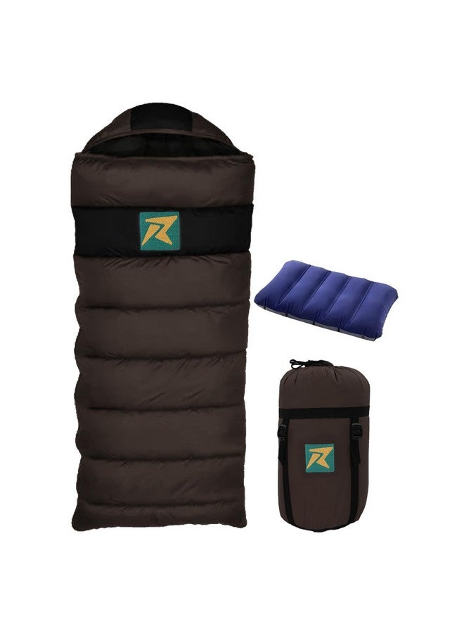 Rocksport Karakoram -5°C to +5°C Sleeping Bag for Adults,Camping,Men,Hiking, Indoor & Outdoor with Extra Fur Lining for Winters l Free Air Pillow & Adventure Pass(Brown) - Image 1