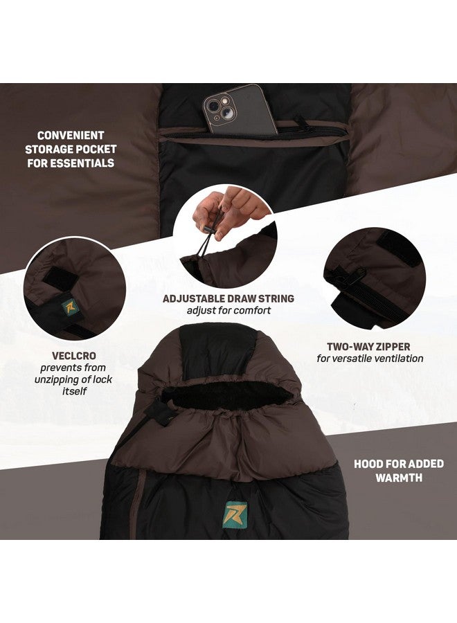 Rocksport Karakoram -5°C to +5°C Sleeping Bag for Adults,Camping,Men,Hiking, Indoor & Outdoor with Extra Fur Lining for Winters l Free Air Pillow & Adventure Pass(Brown) - Image 4